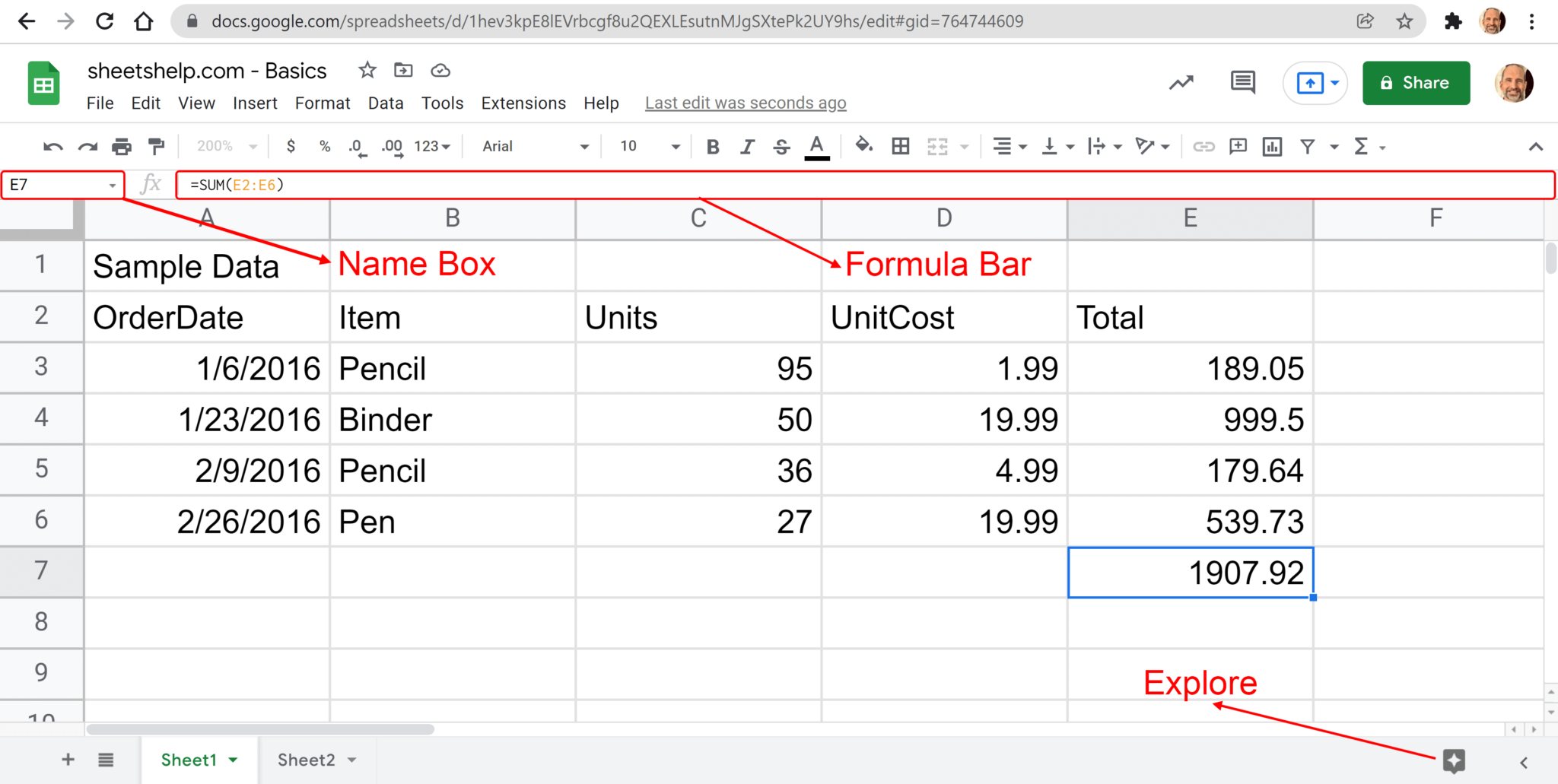 The Parts of a Spreadsheet Google Sheets Sheets Help
