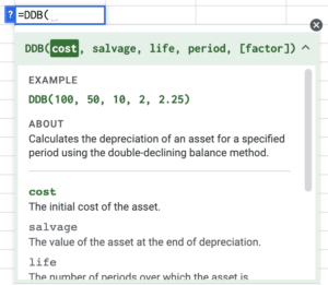 Depreciation Functions in Google Sheets with Examples - Sheets Help