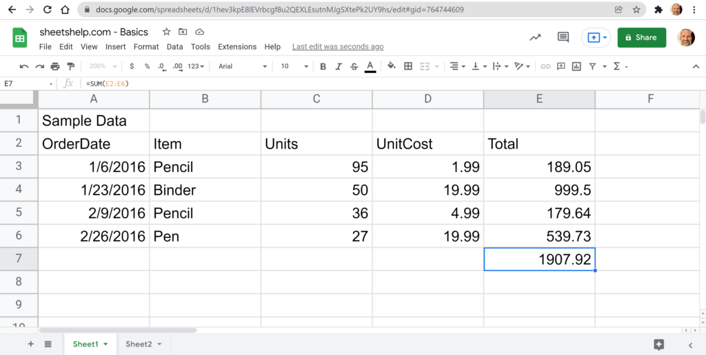 A spreadsheet table with no formatting
