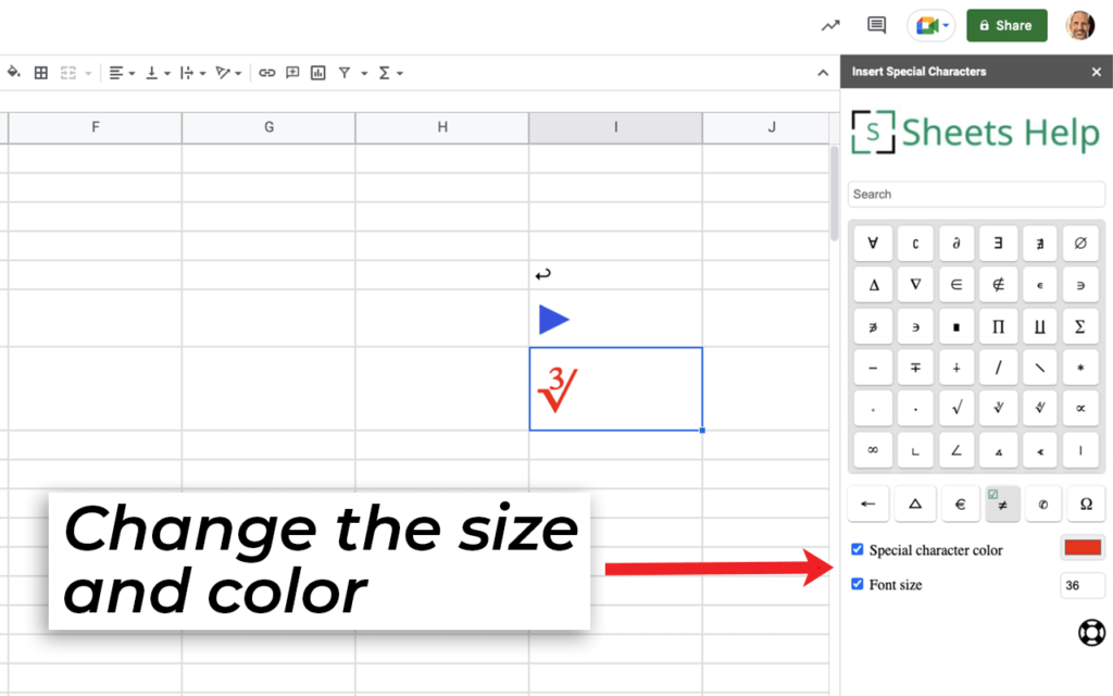 Font size and font color selectors