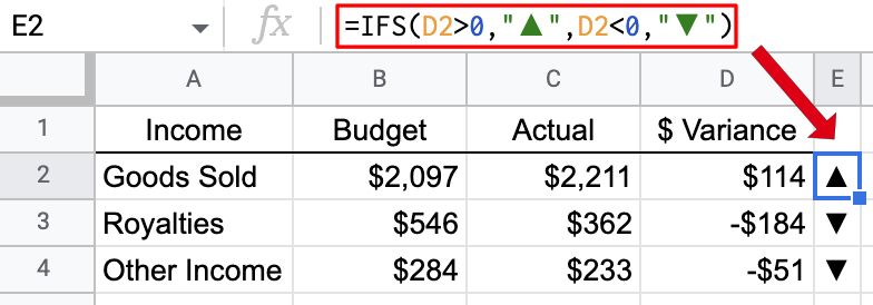 An example of the IFS function using two conditions