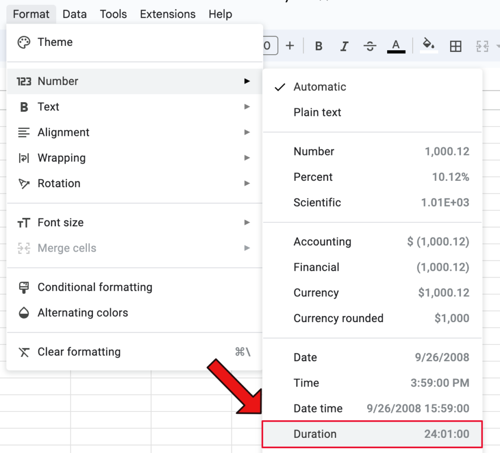 Duration formatting in the number menu