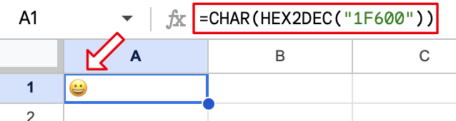 Using CHAR and HEX2DEC to insert a smiley emoji