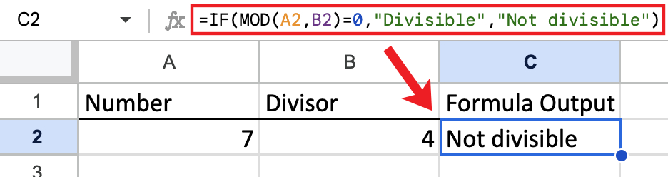 Using MOD to determine if one number is divisible by another