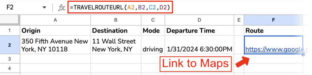 The TRAVELROUTEURL formula