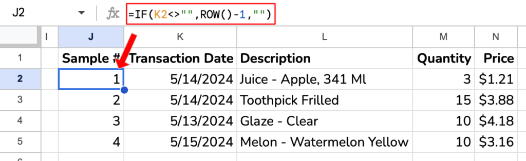 An IF statement creating row numbers
