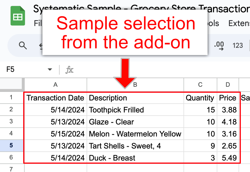 A systematic sample created by the Random Sampler add-on