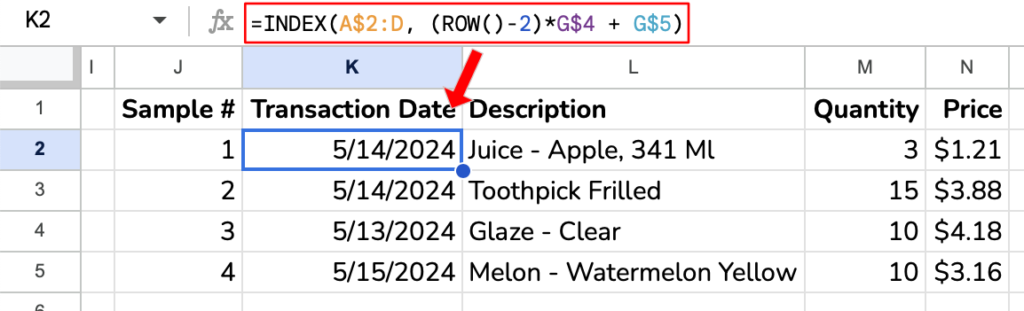 Formula creating a sample