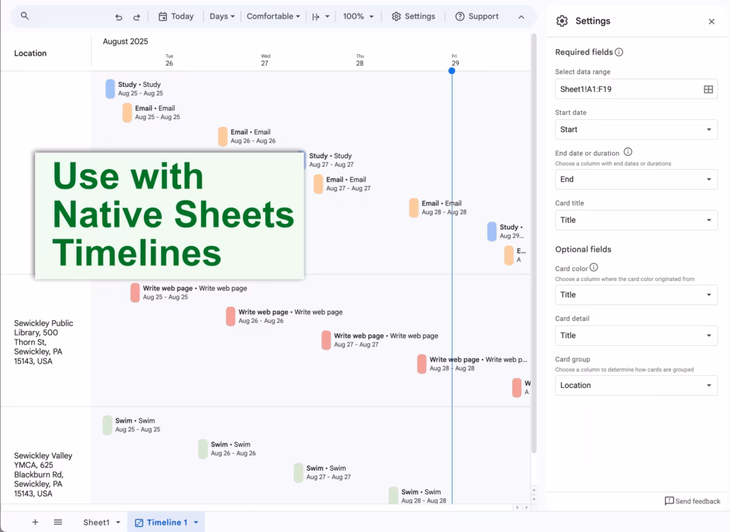Calendar Events in Google Sheets Timeline view