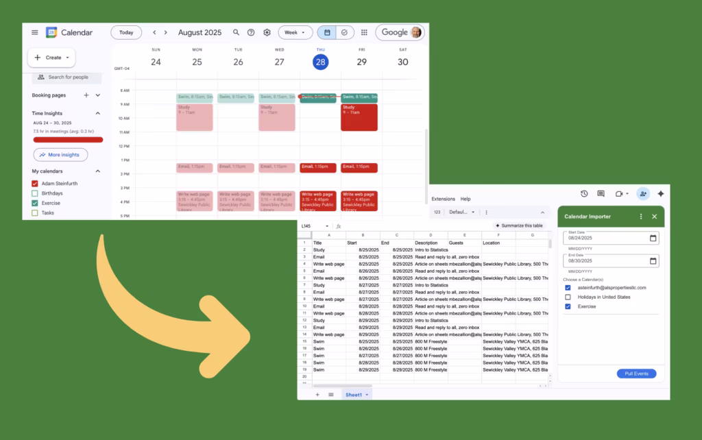 Google Calendar importing to Google Sheets