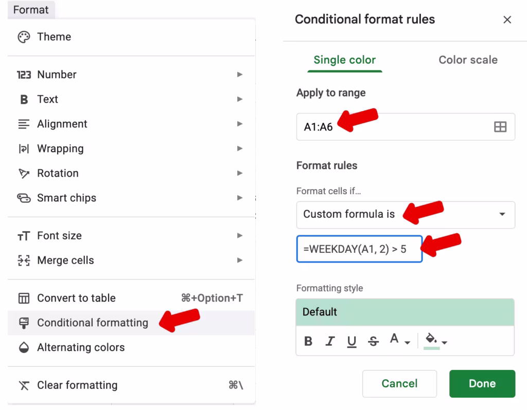 How to set up conditional formatting in Google Sheets